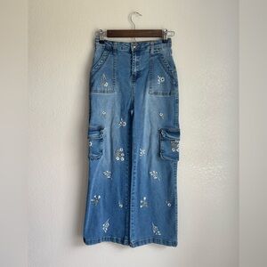 DENIM DIVA Girls Embroidered Wide Leg Denim Jeans Size 12 Years